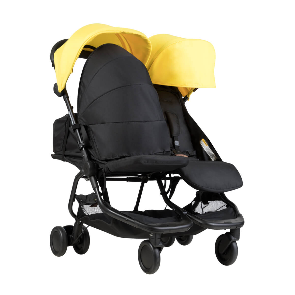 Mountain Buggy nano duo three quarter view with cocoon