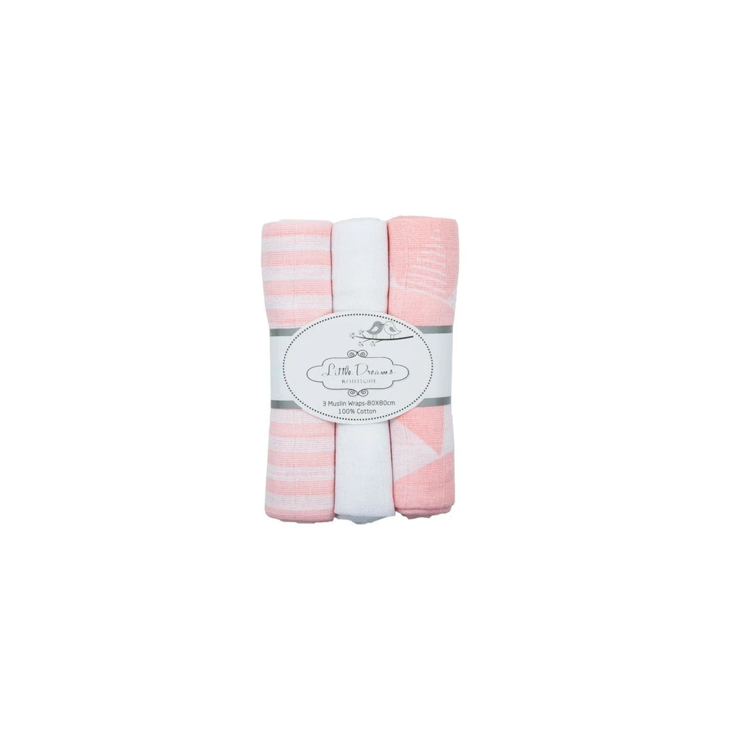 Baby Bow Muslin Wrap - 3 Pack
