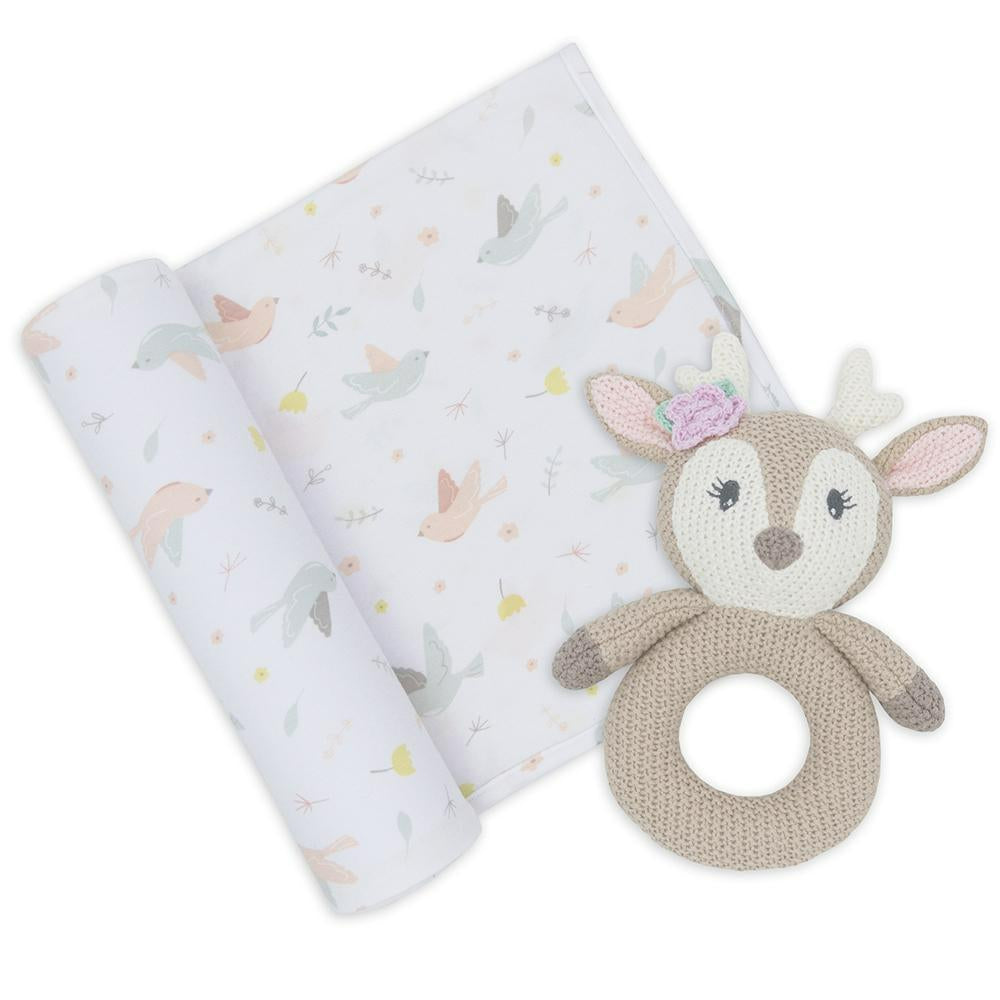 Living Textiles Swaddle And Rattle Ava The Fawn