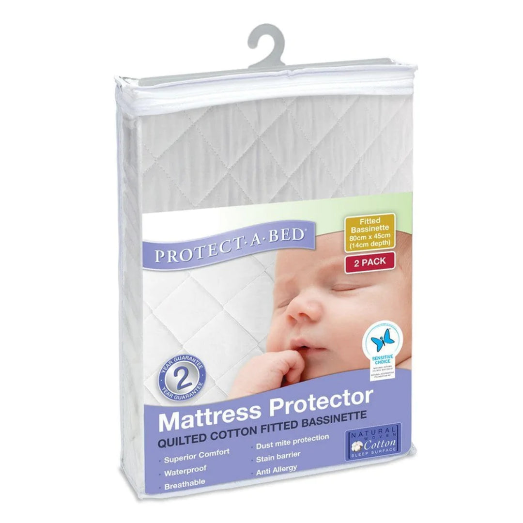 Protect-A-Bed Quilted Cotton Fitted Bassinet Mattress Protector - 2 Pack
