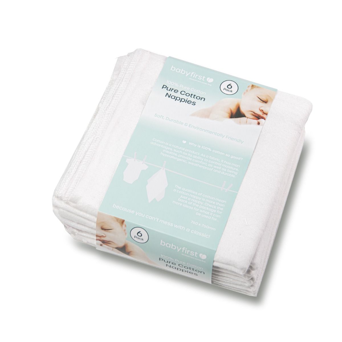 Baby First Cloth Nappies - 6 Pack White from Baby First NZ stock babycity