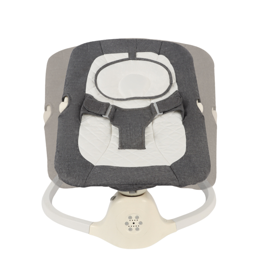 Gray and white baby swing on a white background