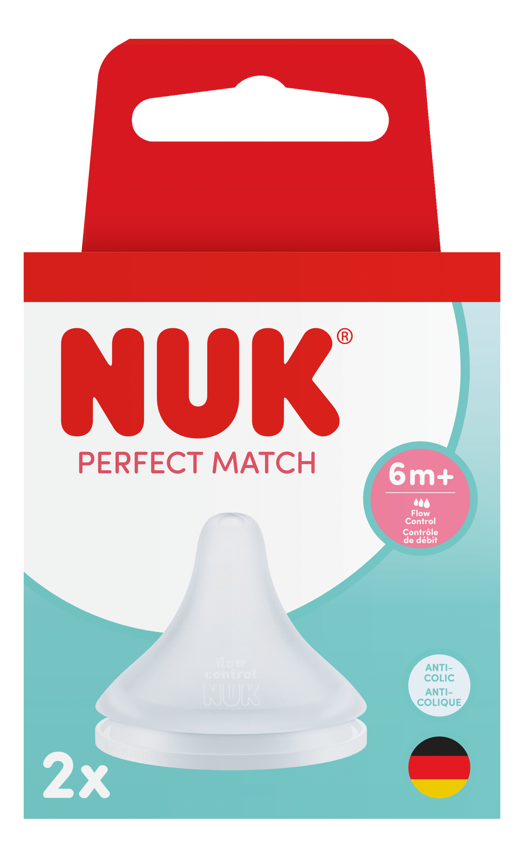 NUK Perfect Match Silicone Teats 6m+ Flow Control - 2pk