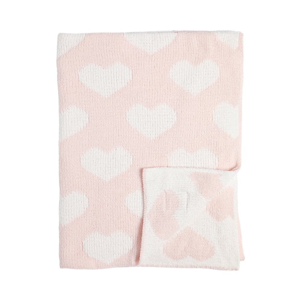 Living Textiles Pink Hearts - Chenille Blanket Pink White from Living Textiles NZ stock babycity