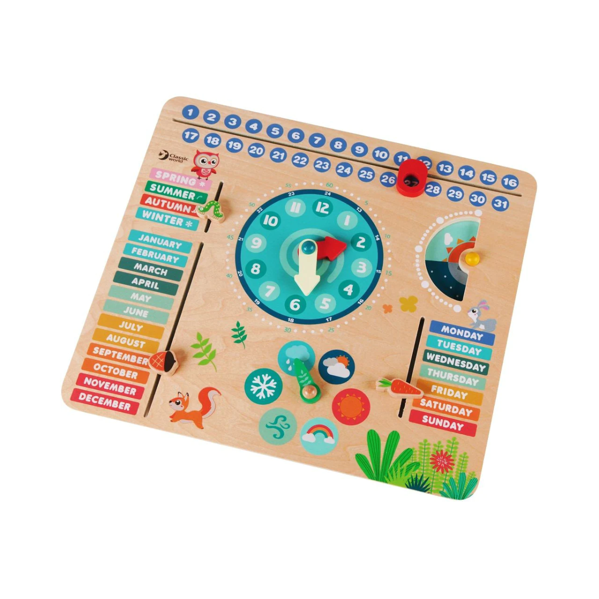Classic World Forest Wooden Calendar Clock Multi from Classic World NZ stock babycity