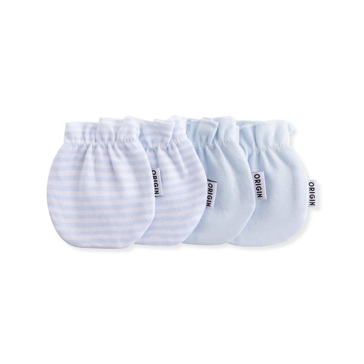 ORIGIN 100% cotton baby scratch mittens in blue and white stripe