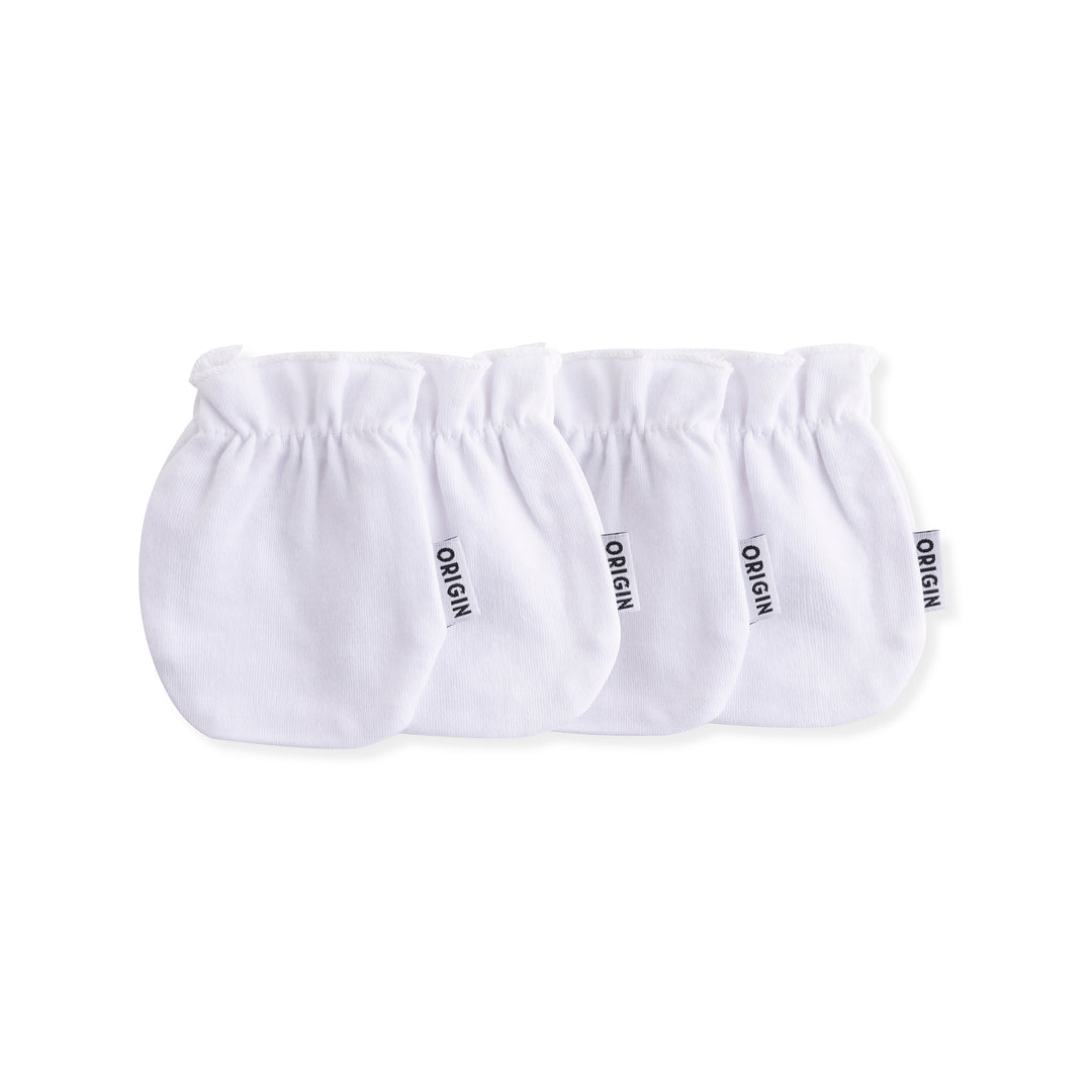 ORIGIN 100% cotton baby scratch mittens in white