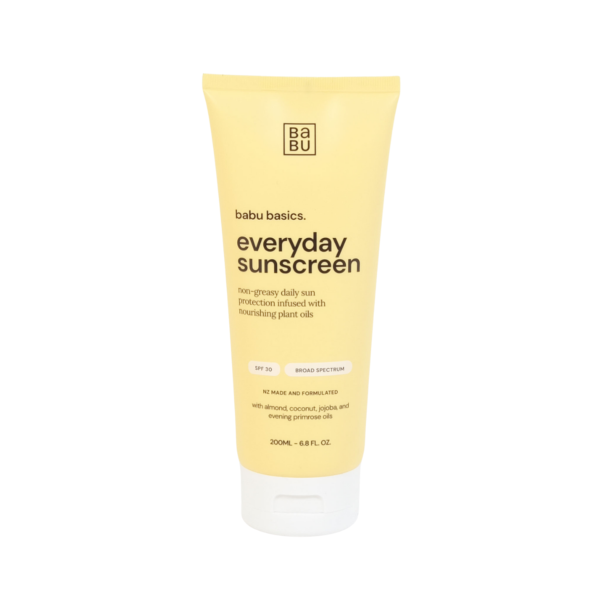 Babu Basics everyday sunscreen tube on a white background