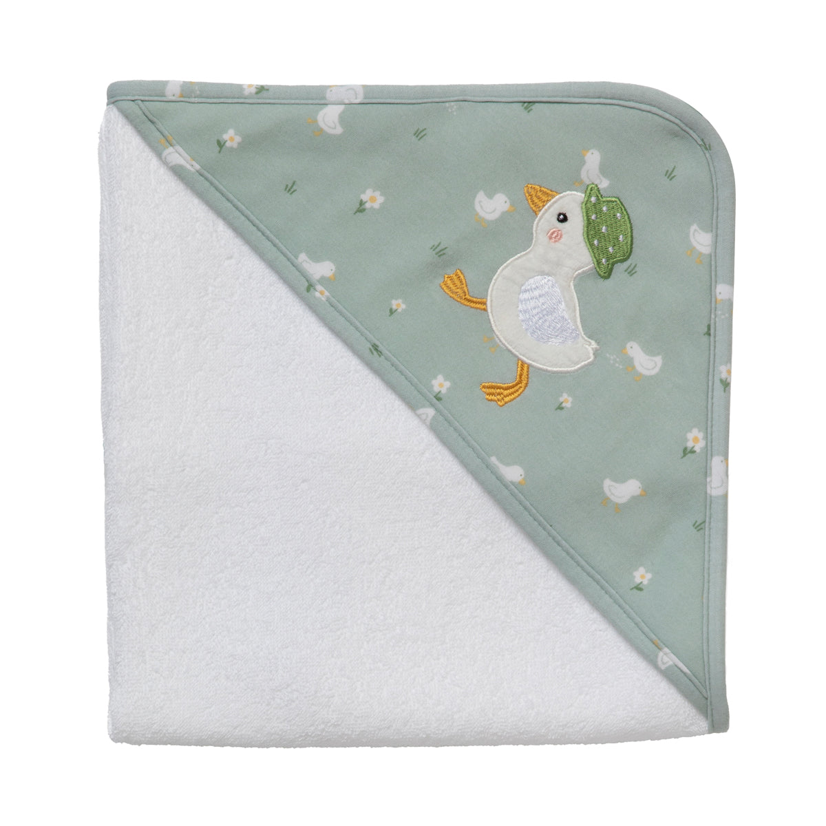Living Textiles Goosey Goosey - Hooded Towel Sage White from Living Textiles NZ stock babycity
