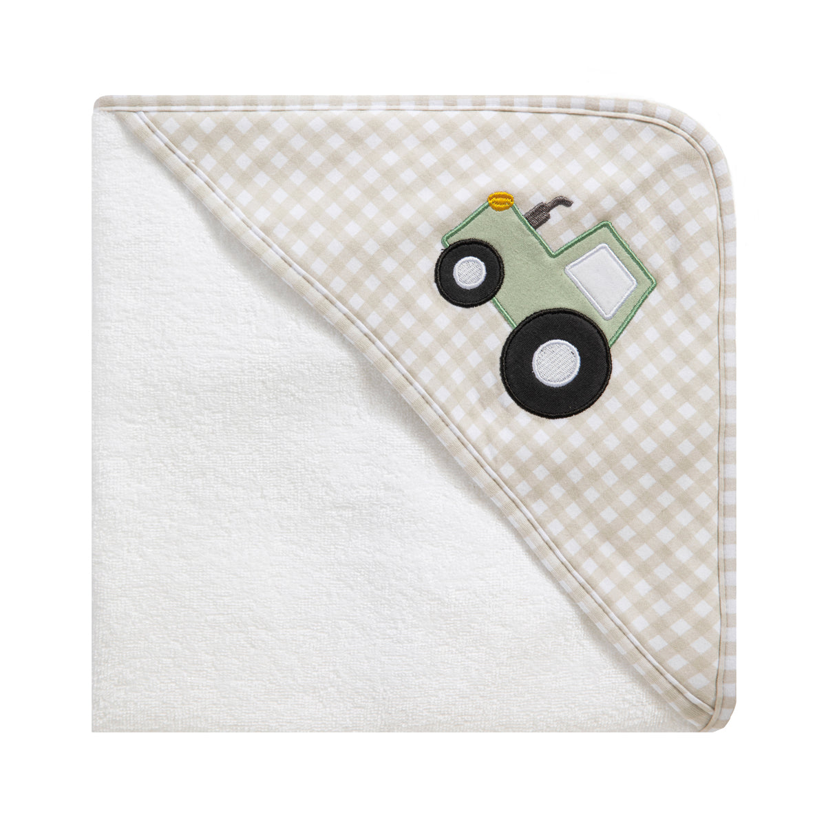 Living Textiles Tractor Ride - Hooded Towel Beige White from Living Textiles NZ stock babycity
