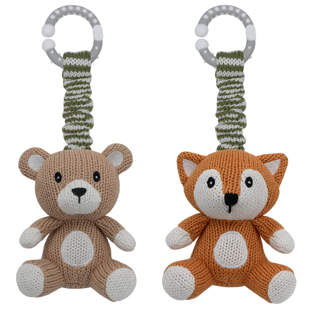 Living Textiles Bear & Fox - Stroller Toy 2pk Multi from Living Textiles NZ stock babycity