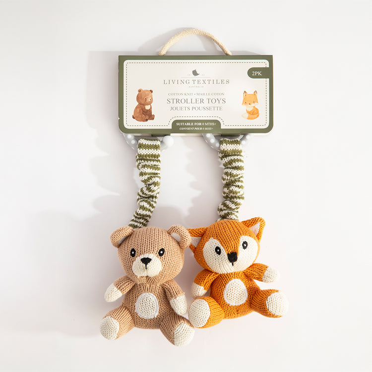 Living Textiles Bear & Fox - Stroller Toy 2pk from Living Textiles NZ stock babycity