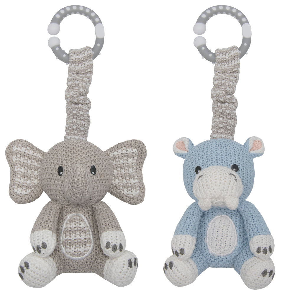 Living Textiles Elephant & Hippo - Stroller Toy 2pk from Living Textiles NZ stock babycity