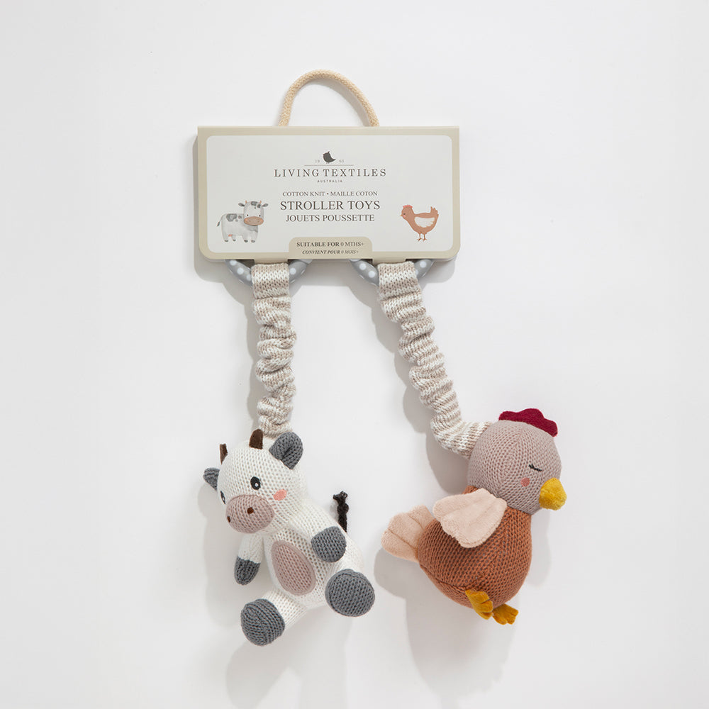 Living Textiles Cow & Chicken - 2pk Stroller Toy from Living Textiles NZ stock babycity