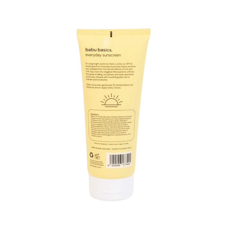 Babu Basics everyday sunscreen tube on a white background