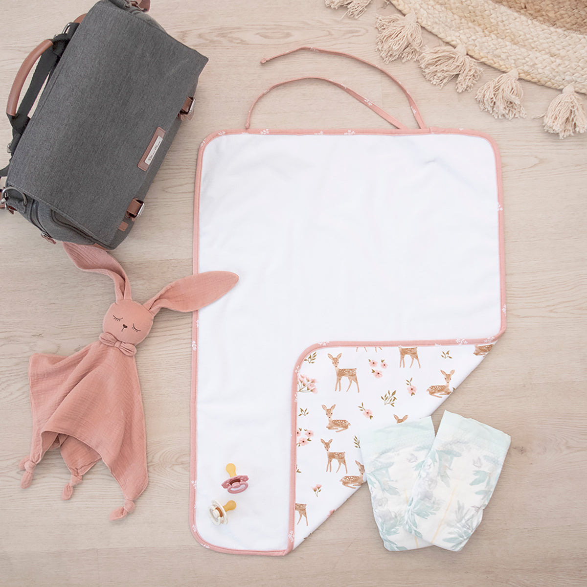 Living Textiles Sophia's Garden - Waterproof Travel Change Mat Pink White from Living Textiles NZ stock babycity