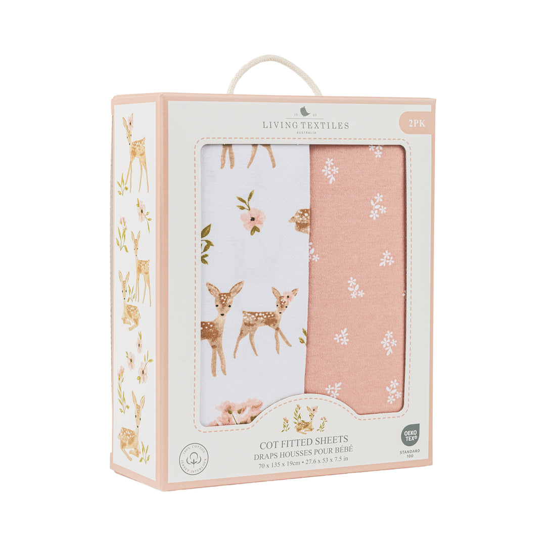 Living Textiles Sophia Garden - Jersey Cot Fitted Sheet 2pk from Living Textiles NZ stock babycity