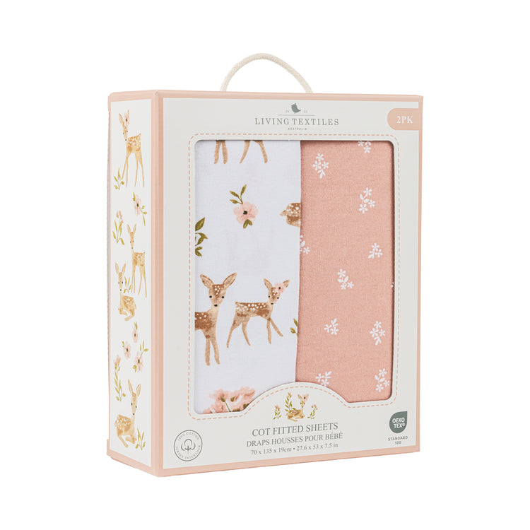 Living Textiles Sophia Garden - Jersey Cot Fitted Sheet 2pk from Living Textiles NZ stock babycity