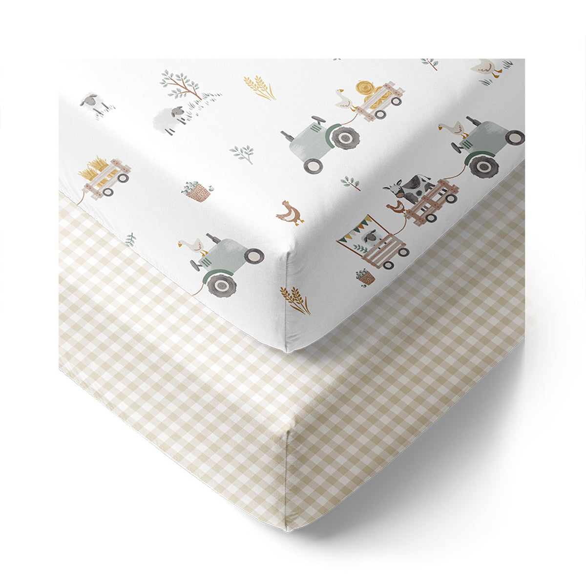 Living Textiles Tractor Ride Jersey Cot Fitted Sheet 2pk Beige White from Living Textiles NZ stock babycity