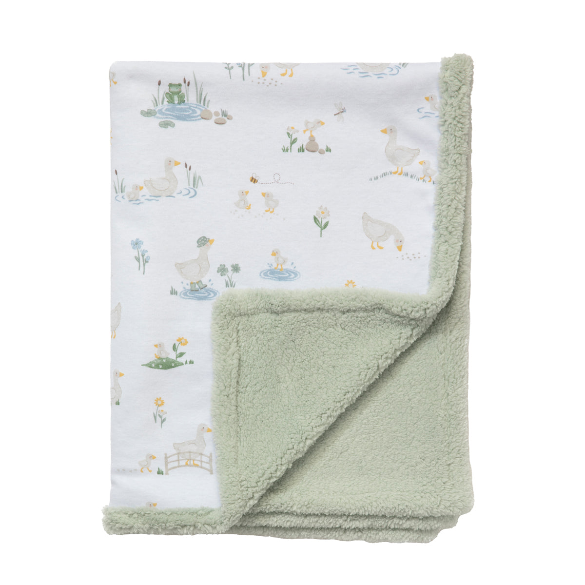 Living Textiles Goosey Goosey - Jersey Sherpa Pram Blanket 24.5 x 29 x 5cm Sage White from Living Textiles NZ stock babycity