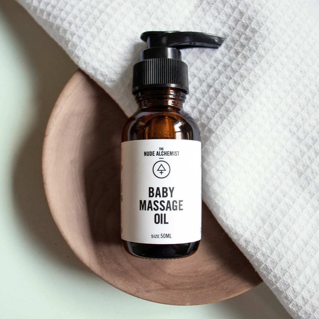 The Nude Alchemist Baby Massage Oil 50ml – gentle nourishing massage oil for baby’s skin.