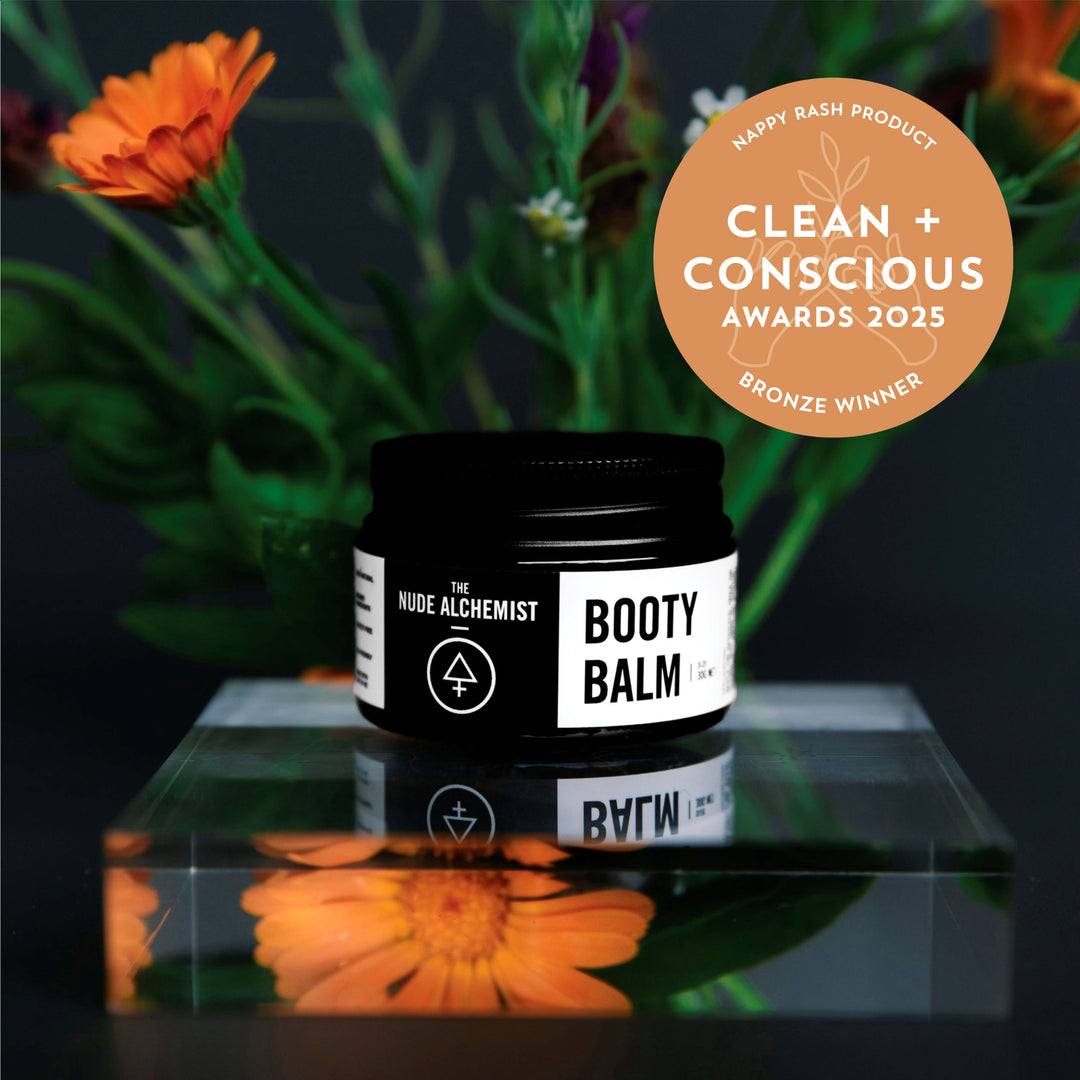 The Nude Alchemist Booty Balm Jar 30g – natural soothing nappy rash balm for babies’ red, irritated skin.