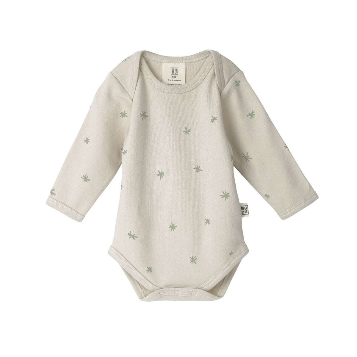 Babu Long Sleeve Bodysuit Sage Star from Babu NZ stock babycity