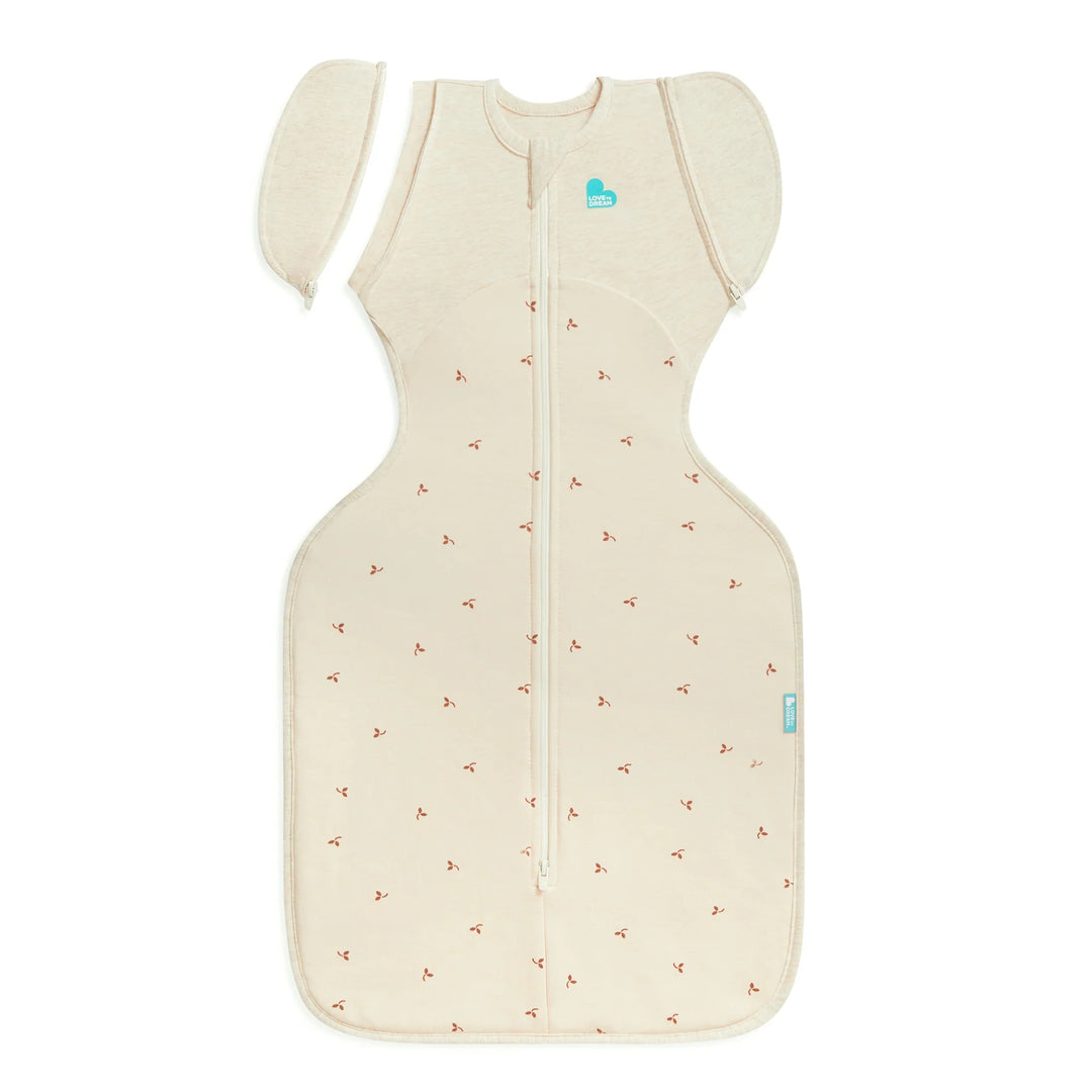 Baby sleeping bag with a subtle pattern on a white background