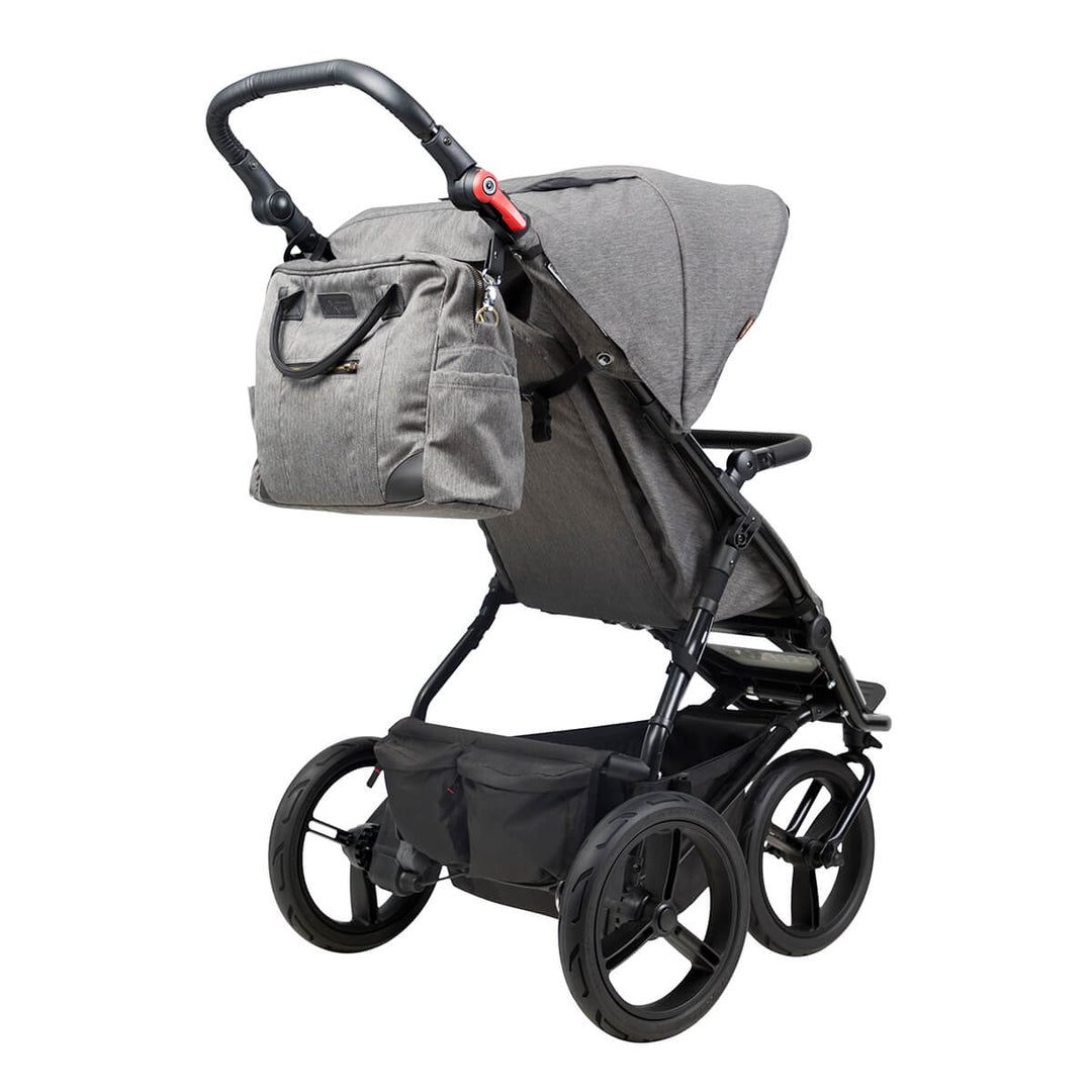 Mountain Buggy urban jungle luxury collection buggy three rear quarter view with satchel_herringbone