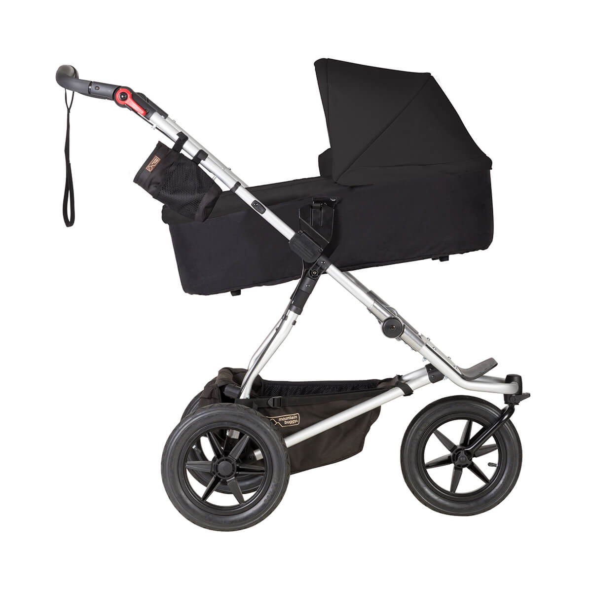 Mountain Buggy carrycot plus on urban jungle buggy in incline mode in colour black_black