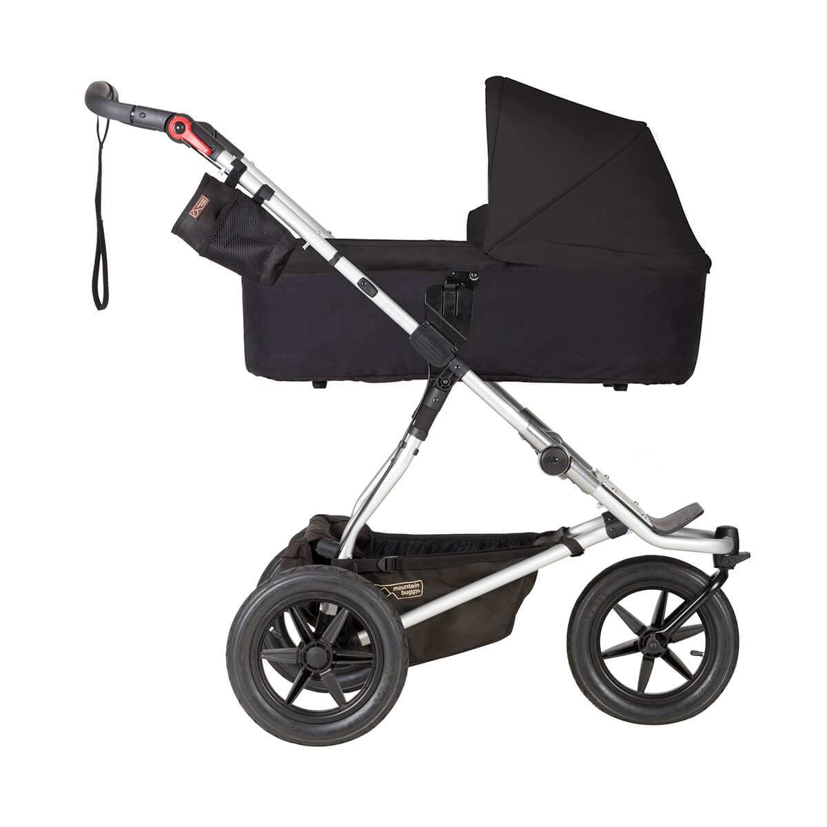 Mountain Buggy carrycot plus on urban jungle buggy in lie flat mode in colour black_black
