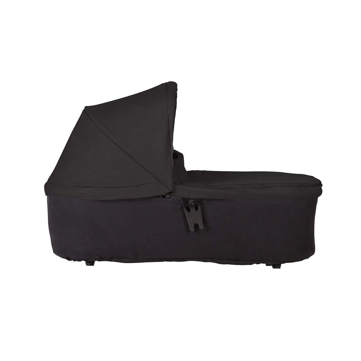 mountain buggy duet carrycot plus in lie flat mode side view shown in color black_black