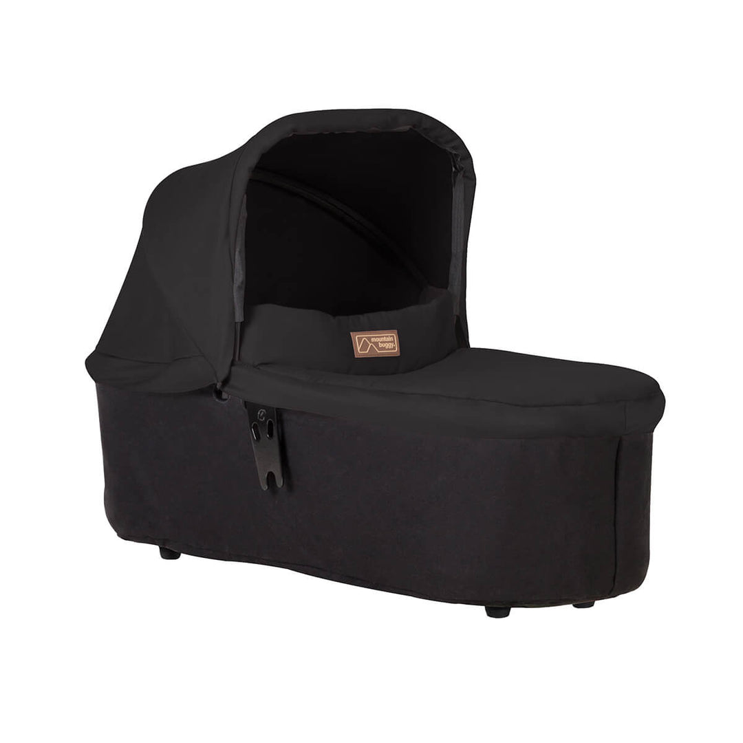mountain buggy duet carrycot plus in lie flat mode 3/4 view shown in color black_black