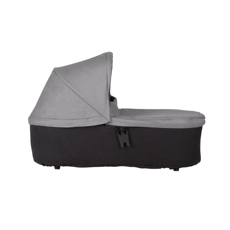 mountain buggy duet carrycot plus in lie flat mode side view shown in color silver_silver