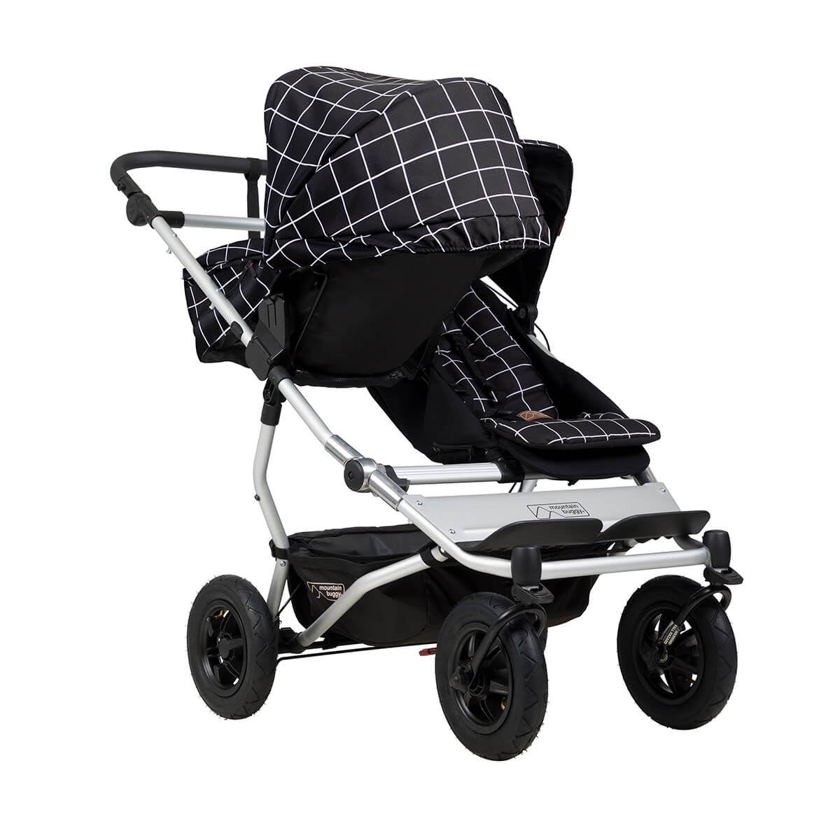 mountain buggy duet double buggy with one carrycot plus in parent facing mode three quarter view shown in color grid_grid
