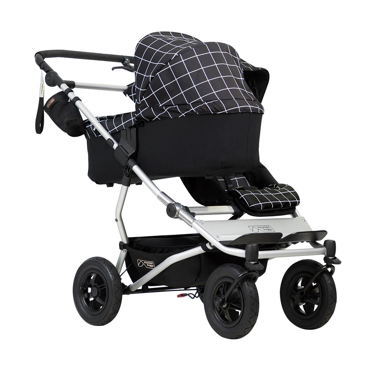 mountain buggy duet with one carrycot plus in lie flat mode three quarter view shown in color grid_grid
