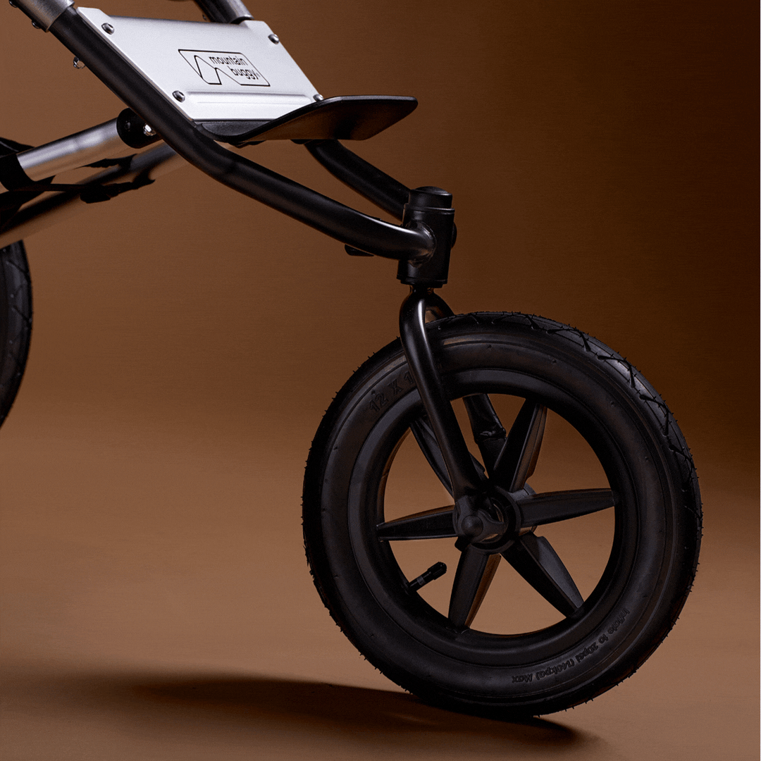 GIF image of the various angles of the front wheel of Mountain Buggy terrain