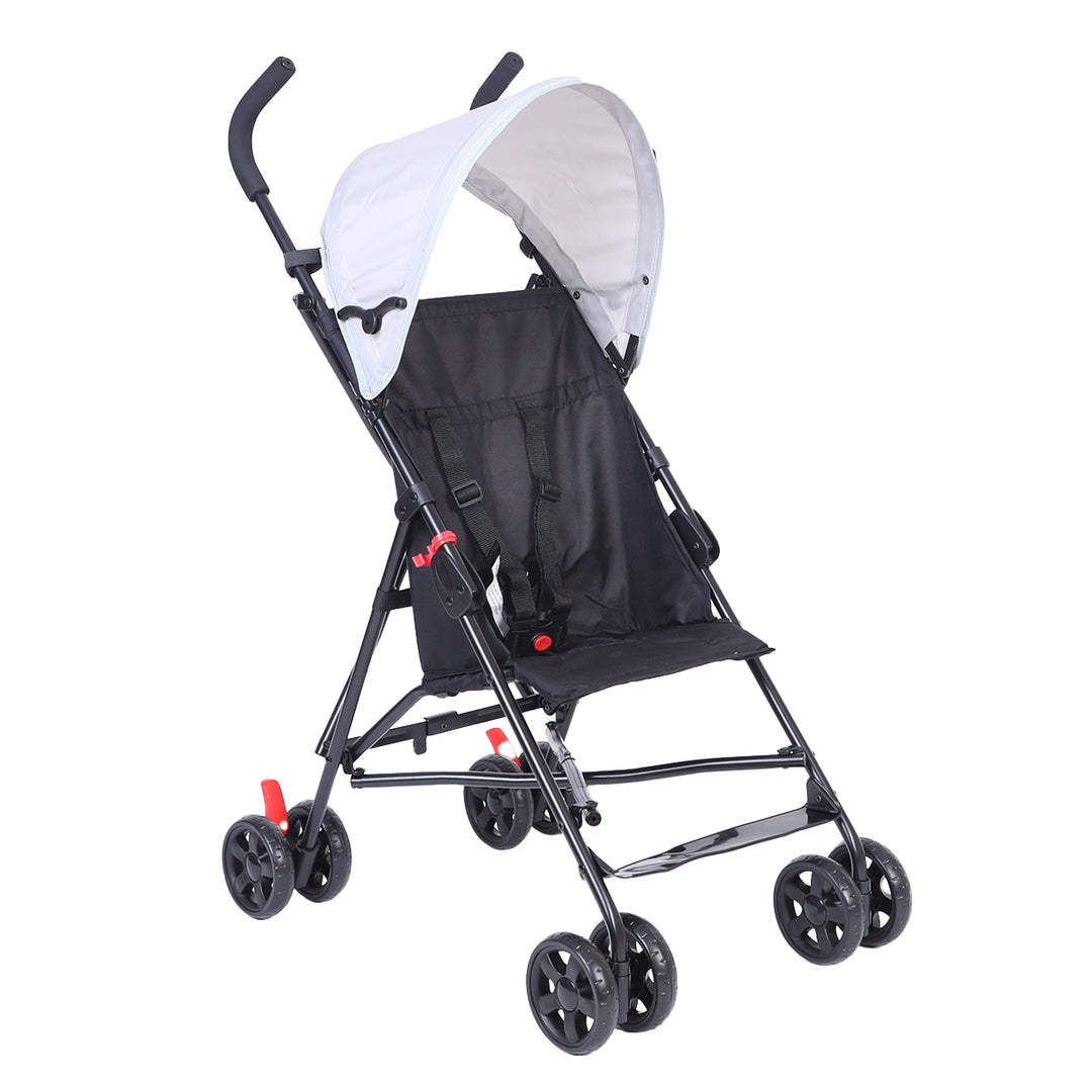 ORIGIN Robin stroller lightweight compact buggy with sun canopy and swivel front wheels in black.