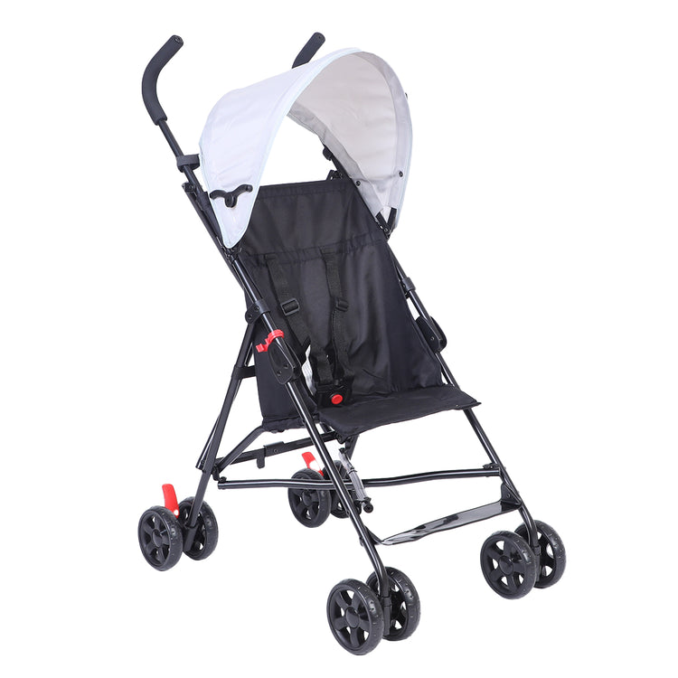 ORIGIN Robin stroller lightweight compact buggy with sun canopy and swivel front wheels in black.