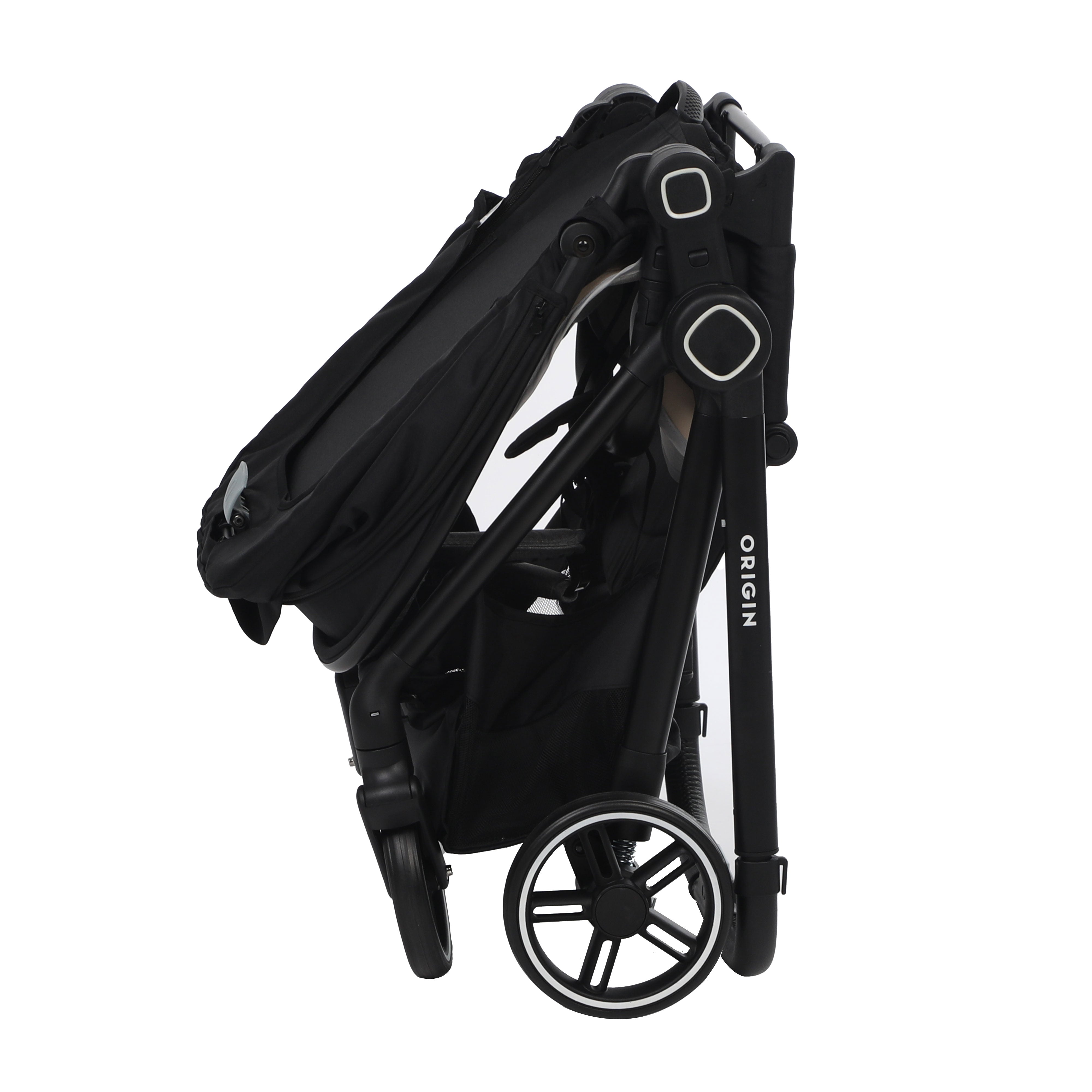 ORIGIN Fantail stroller folded compact for storage or travel