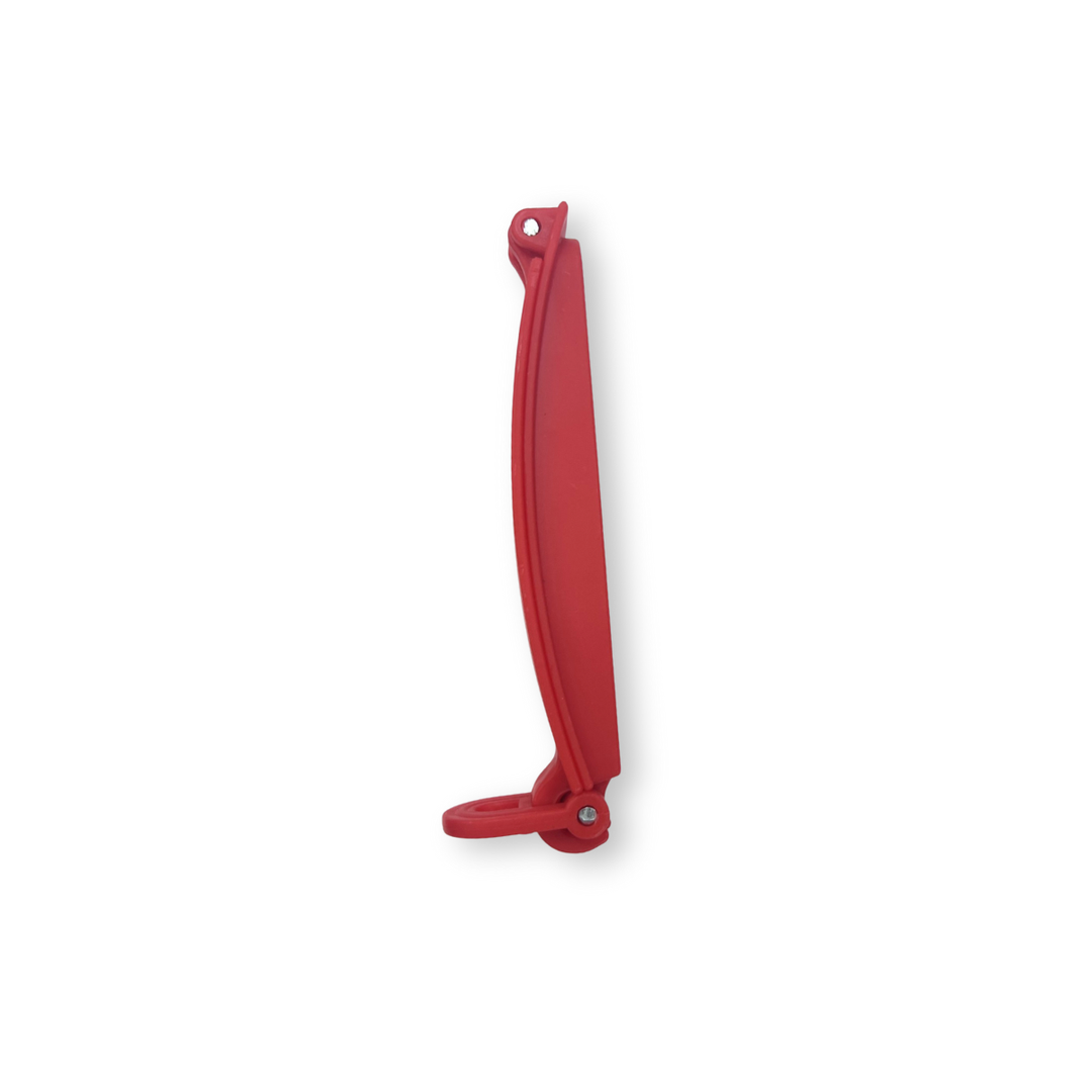 Red ORIGIN Belt Clamp locking clip for holding car seat sash belt in place.