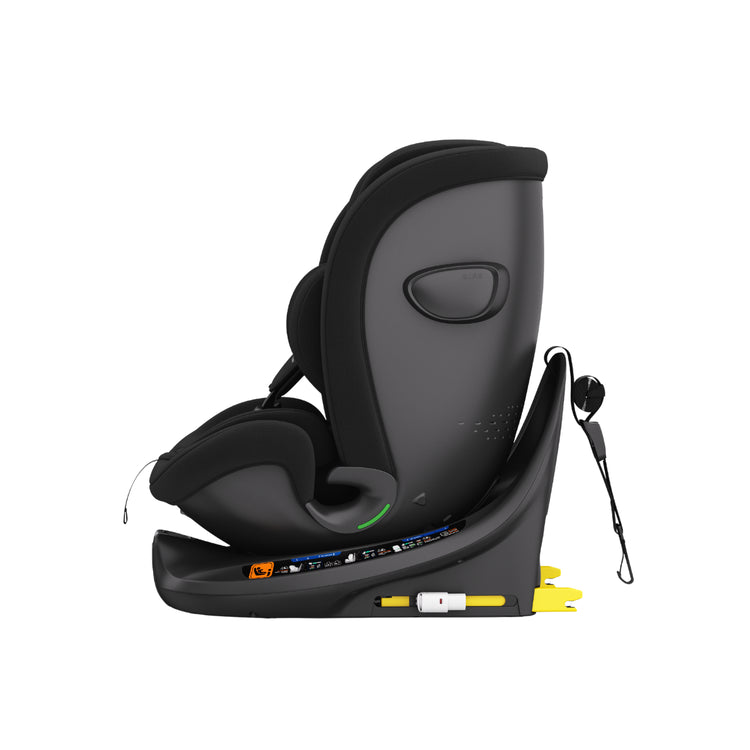 Black car seat with base on a white background