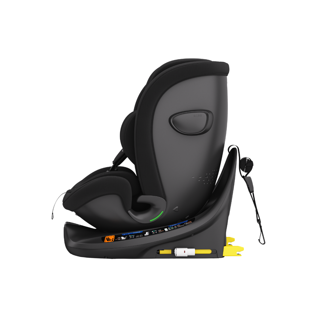 Black car seat with base on a white background