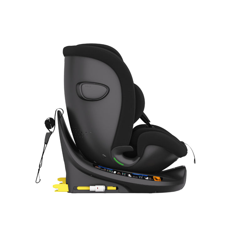 Black car seat with base on a white background