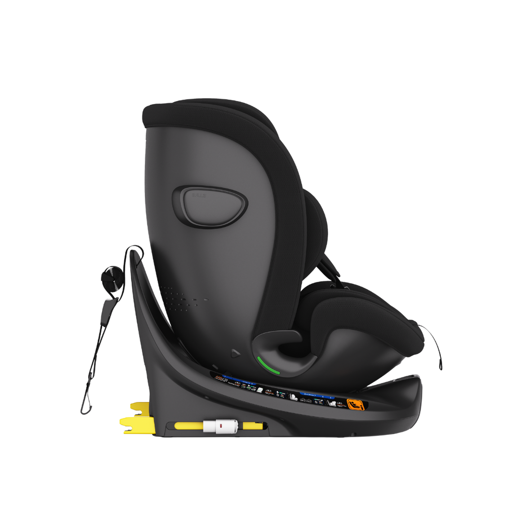 Black car seat with base on a white background