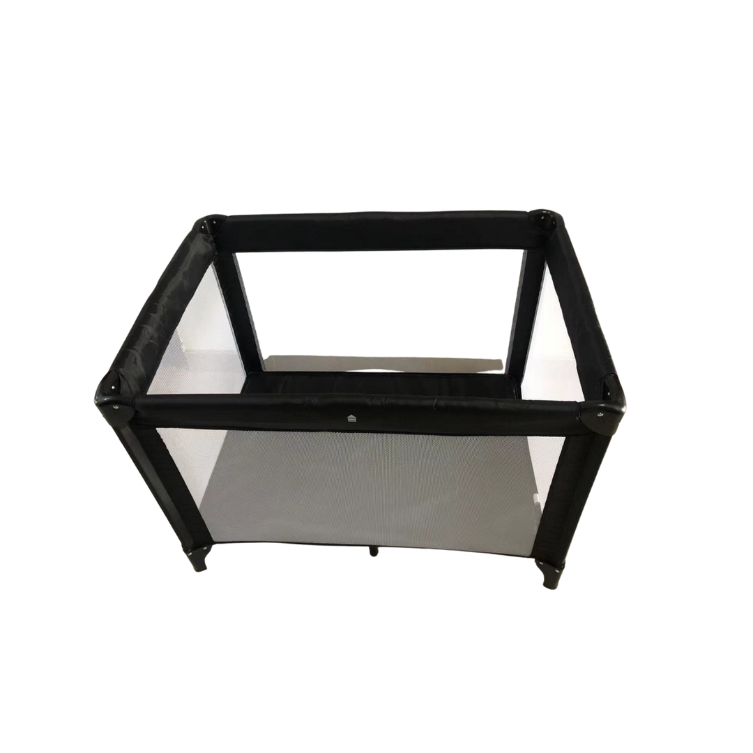 Black metal frame with glass panels on a white background