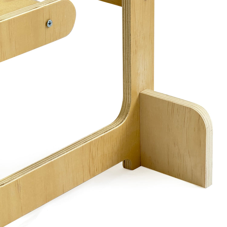 Close-up of natural wood grain and construction details showing the feet on the ORIGIN 3-in-1 Kitchen Helper.
