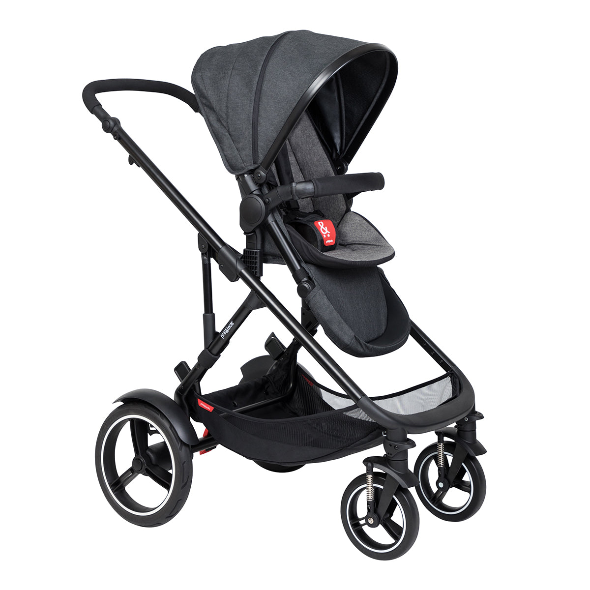 philandteds inline modular inline buggy in charcoal with seat in forward facing position 3qtr view_charcoal