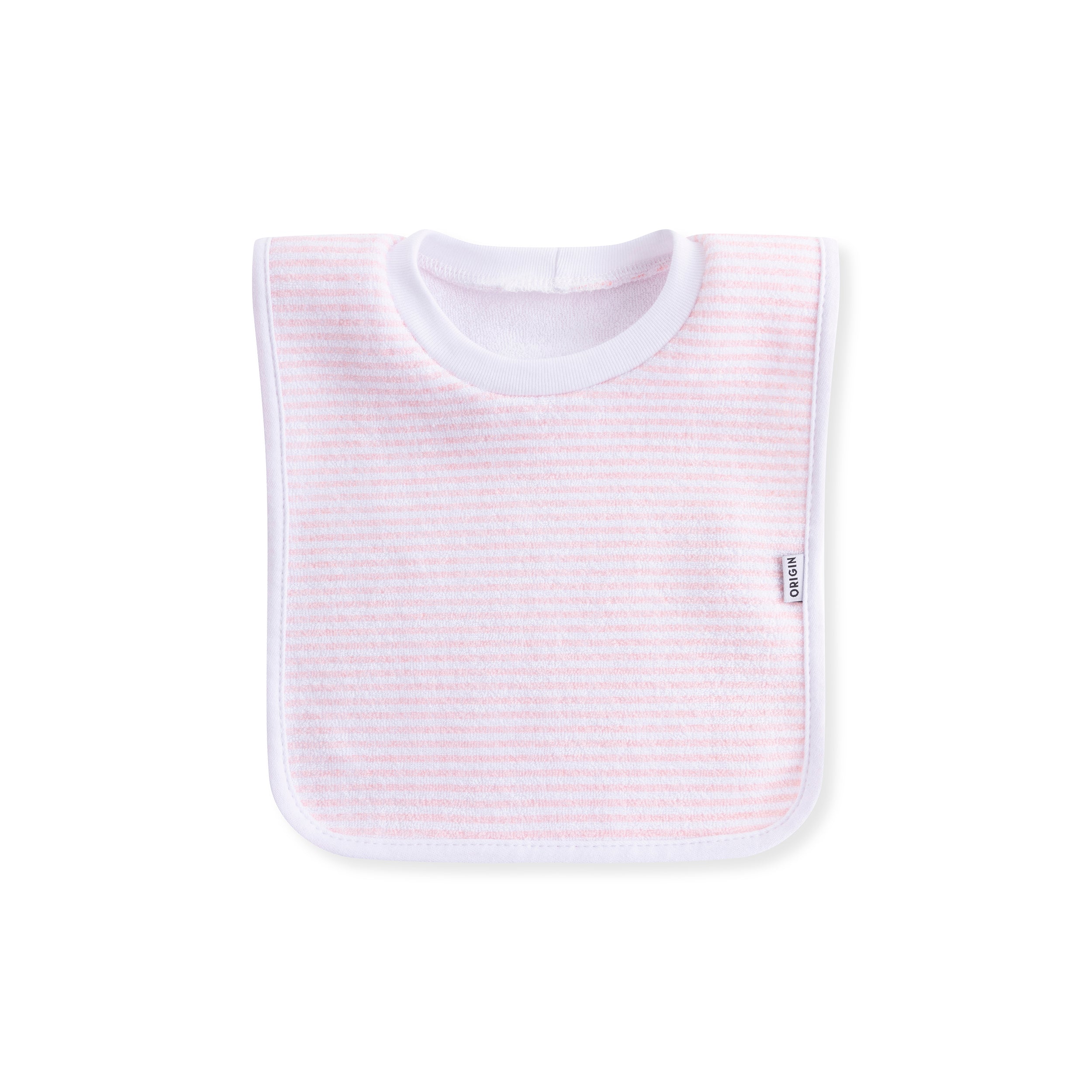 ORIGIN 100% cotton towel baby bib with pink and white stripes