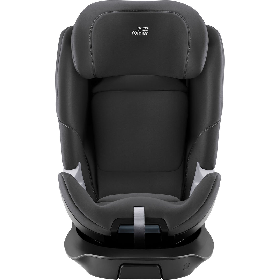 Britax Rider 2 front on hero image in midnight grey colour shown on a white background in booster mode